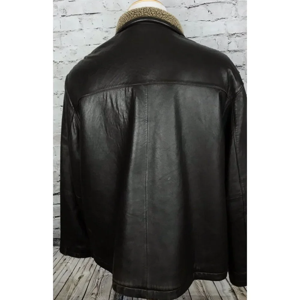 J Ashford‎ Mens Brown Leather Faux Sherpa Full Zip Jacket XXL